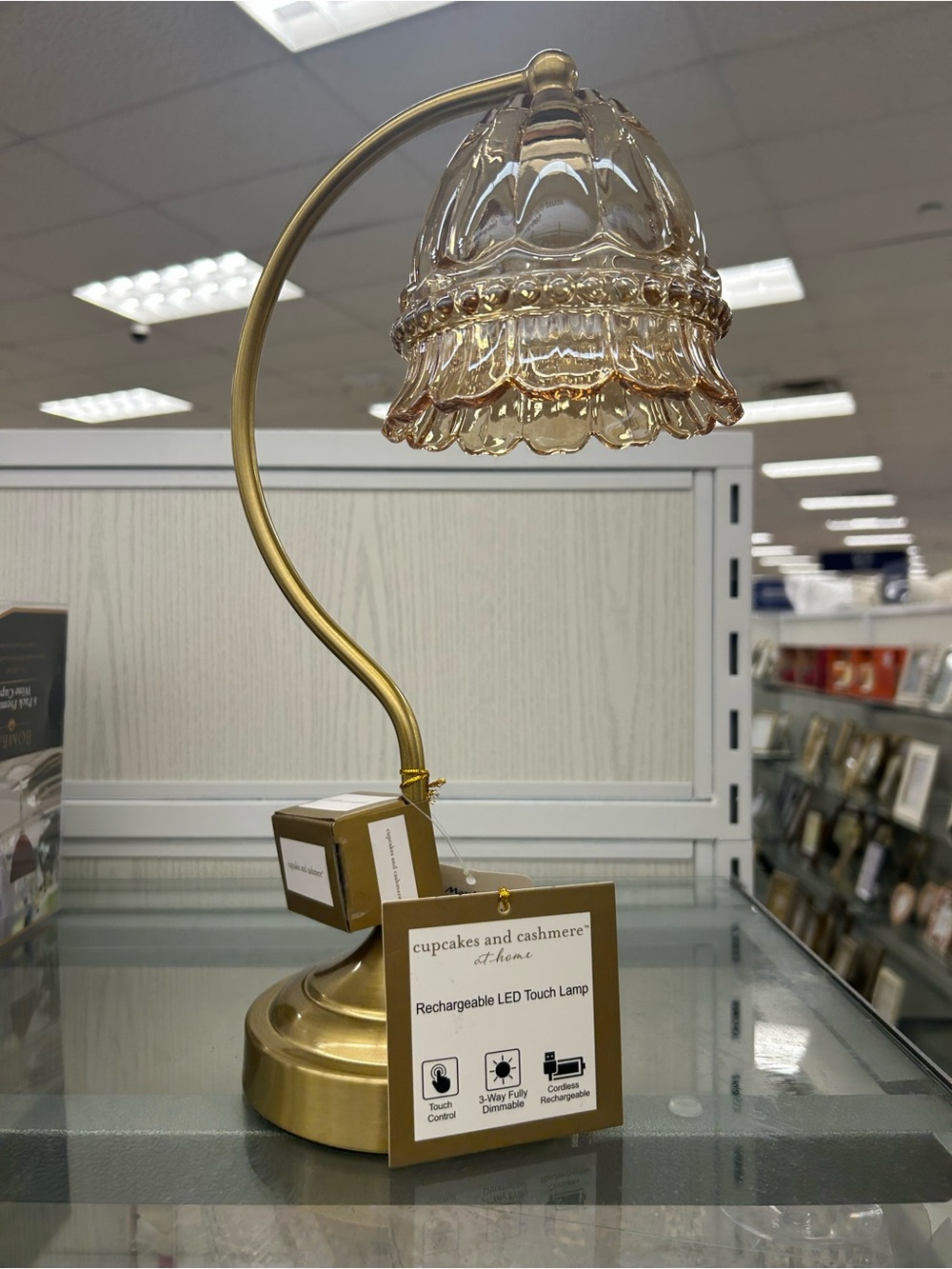 Cupcakes & Cashmere Beige Flower Clear Base Candle Warmer Rechargeable LED Lamp
